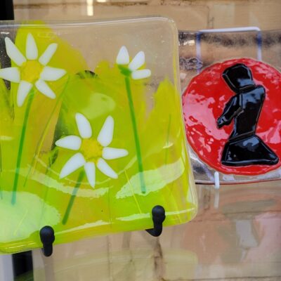 Fused Glass plates made in the Glass Studio at Eastcott Studios