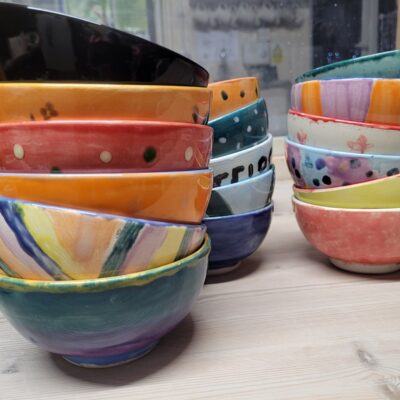 pre-made bowls beautifully painted by our customers
